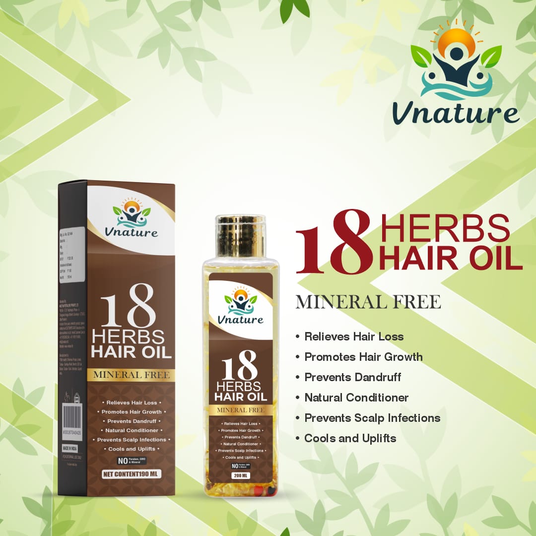 18 HERBS HAIR OIL - WITH ROOTS (MINERAL OIL & LLP FREE)